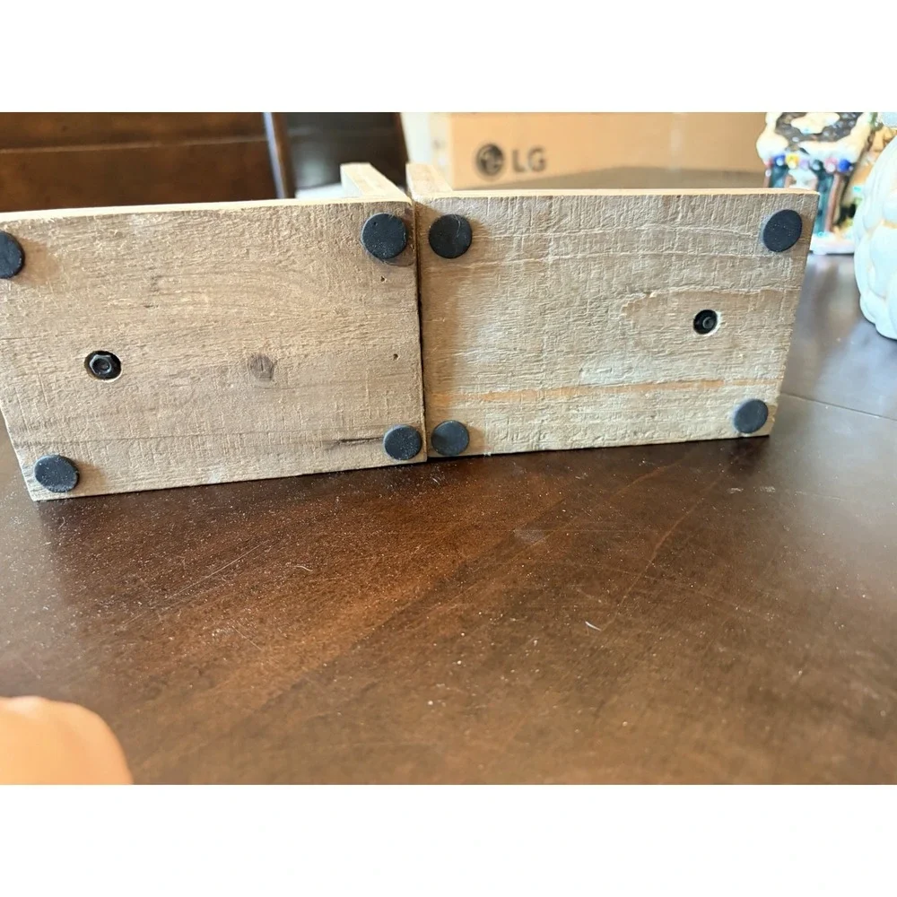 Vintage Industrial Barn Pulley Bookends Pair Rustic Primitive Farmhouse